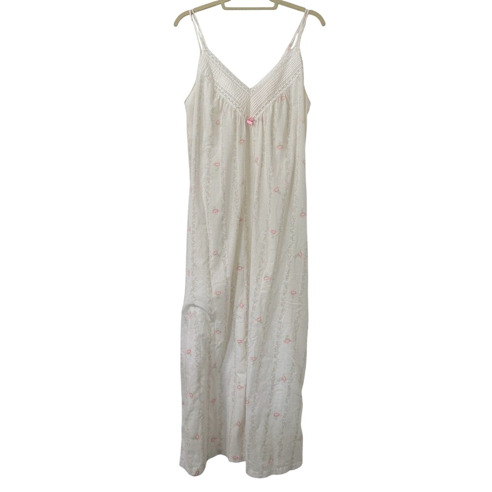 VTG Gilead Floral Maxi Nightgown White Pink Small Made in USA Victorian Coquette